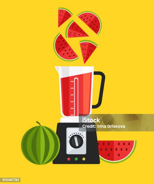 Electric Blender Mixer Machine Tool Making Detox Diet Beverage Juice  Watermelon Sliced Healthy Lifestyle Morning Energy
