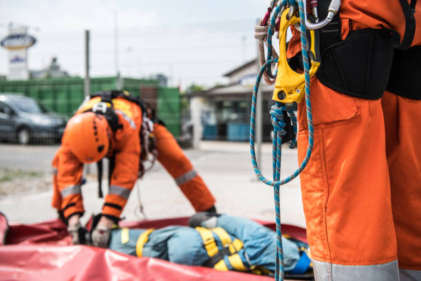 istock Firefighters in a rescue operation - accident on the roof 955489004