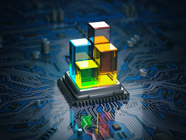 istock CPU processor with graph and diagram on the circuit board motherboard. Compare of speed level and cooling of CPU information technology  concept. 955496274