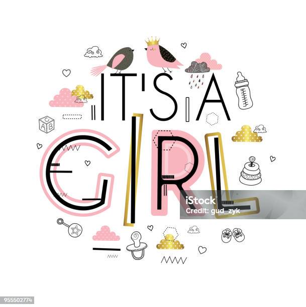 Its A Girl Stock Illustration - Download Image Now - Baby Girls, It's A Girl, Baby Shower