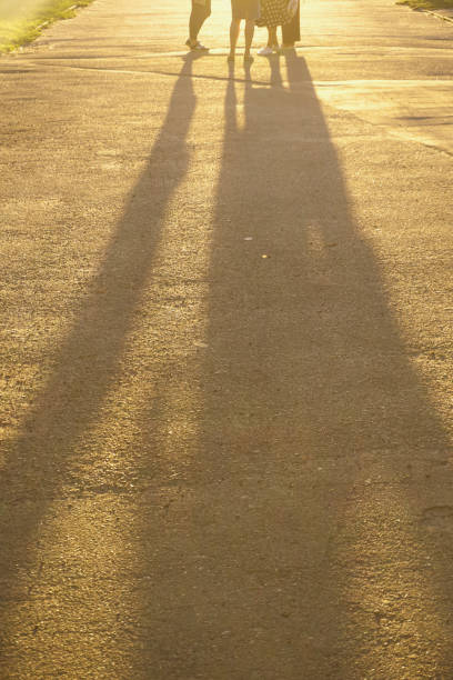 istock Shadows girls in sunny rays, sunset time. 955505654