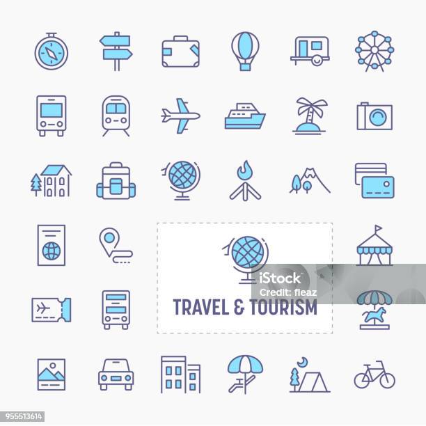 Travel Tourism Minimal Icon Set Stock Illustration - Download Image Now - Icon Symbol, Travel, Hotel