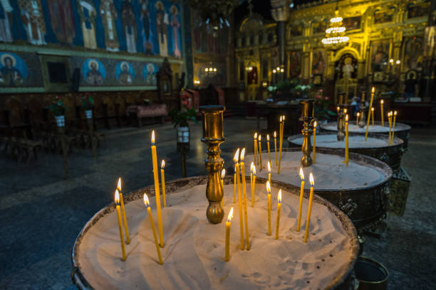 istock Votive candle in in St. Nedelya Church, Sofia, Bulgaria 955513698