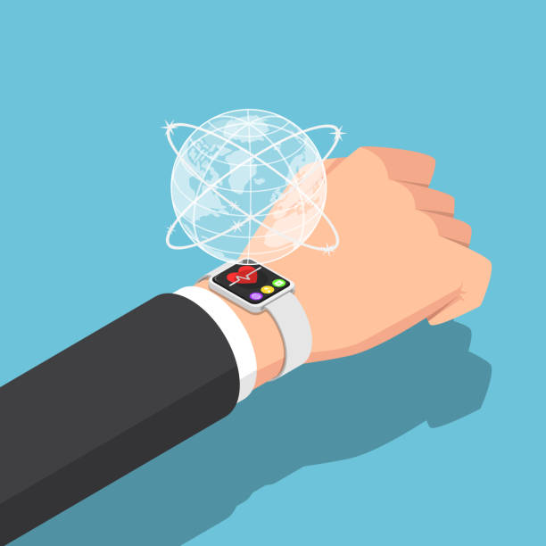Isometric Businessman With Smartwatch On His Wrist Stock Illustration -  Download Image Now - iStock