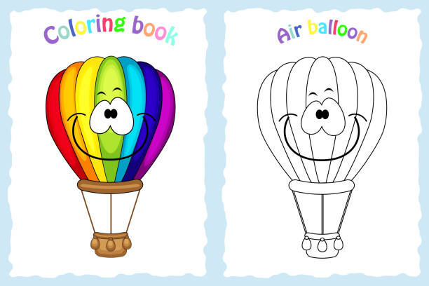 istock Coloring book page for  children with colorful air balloon  a 955527352