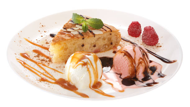 istock Apple biscuit cake and ice cream on plate isolated on white background 955531526