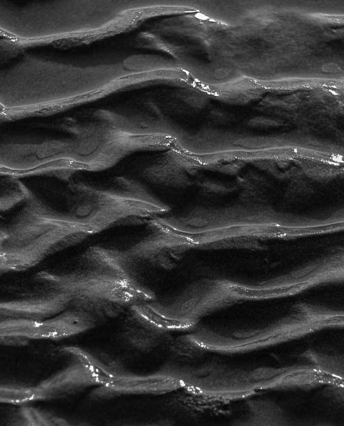istock Wave patterns on sand by the beach in black and white close-up in portrait 955542240