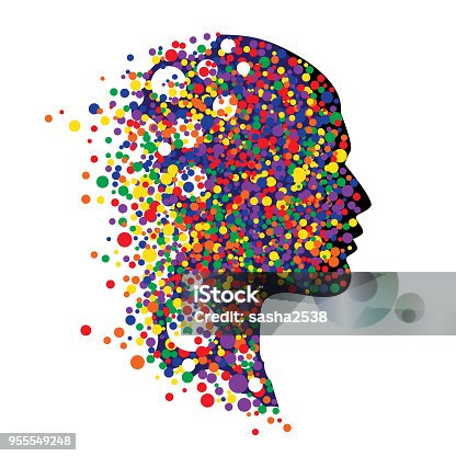 istock Human head isolated on white. Abstract vector illustration of face  with colorful circle 955549248