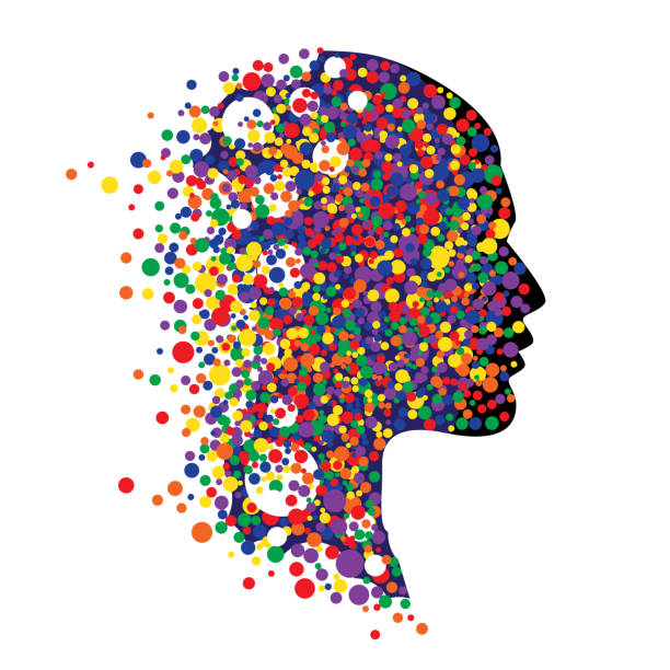 Human head isolated on white. Abstract vector illustration of face with colorful circle Human head isolated on white background. Abstract vector illustration of face with colorful circles round creative stock illustrations