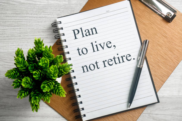 istock Notebook with Inspirational Quote. Plan to Live not Retire. 955566114