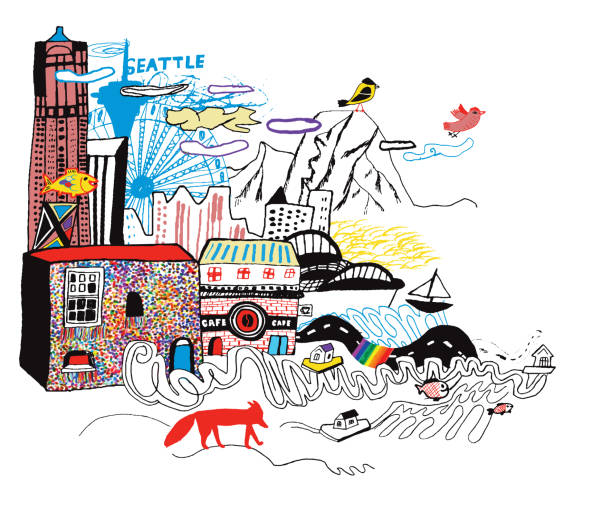 seattle in washington usa - cafe culture stock-grafiken, -clipart, -cartoons und -symbole