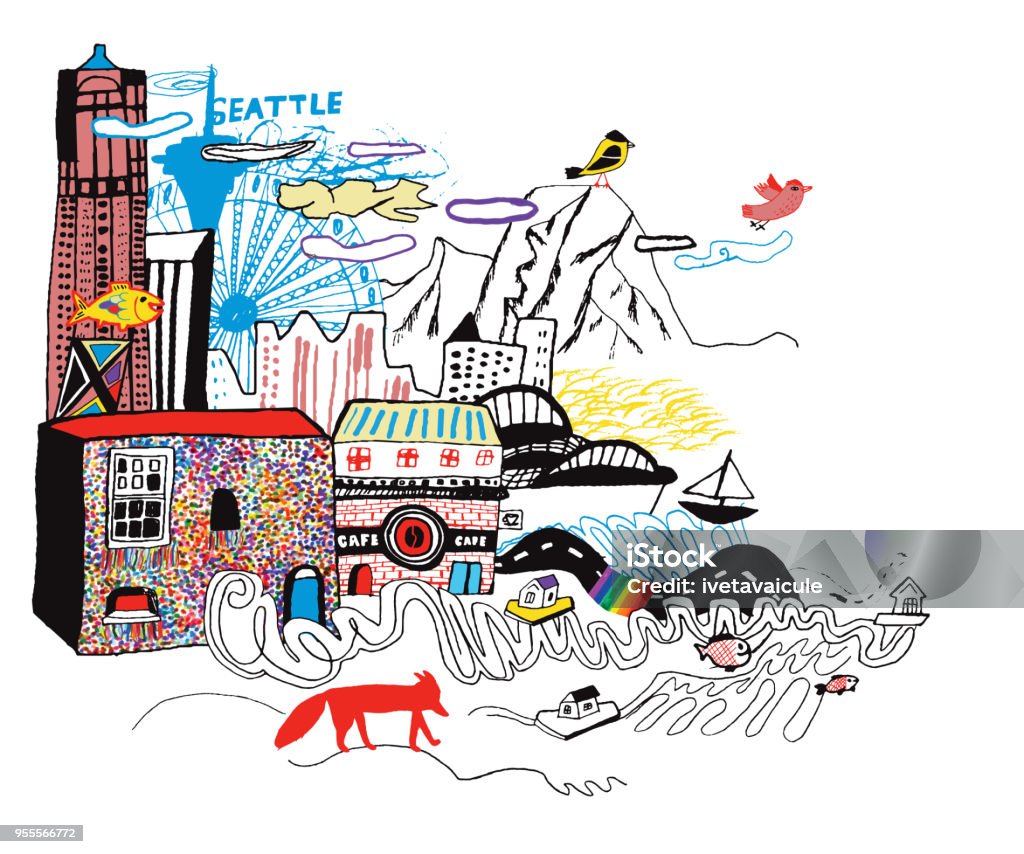 Seattle in Washington USA Hand drawn city Seattle of Washington USA Seattle stock vector