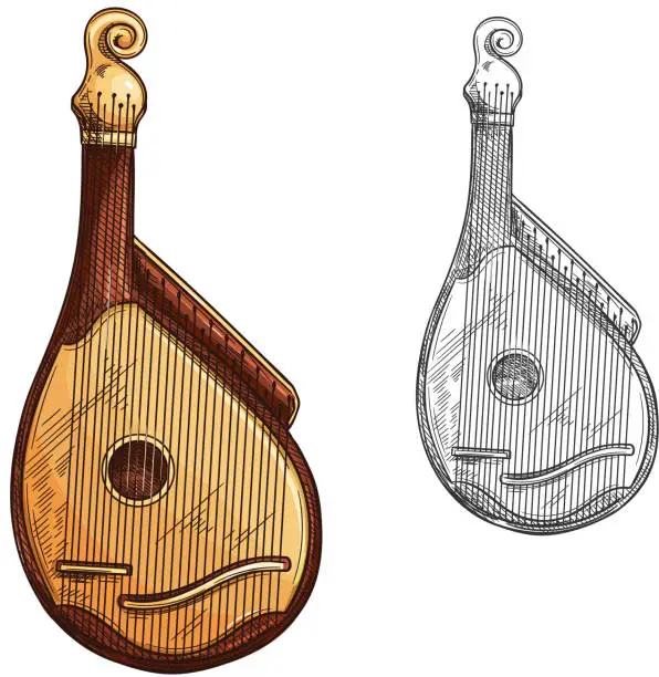 Vector illustration of Bandura or kobza ukrainian music instrument sketch