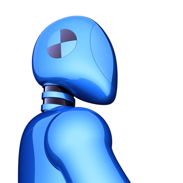 istock Blue robot futuristic artificial cyborg crush test dummy 955582960