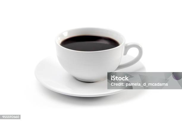 Cup Of Strong Black Coffee In A White Cup And Saucer Stock Photo - Download Image Now