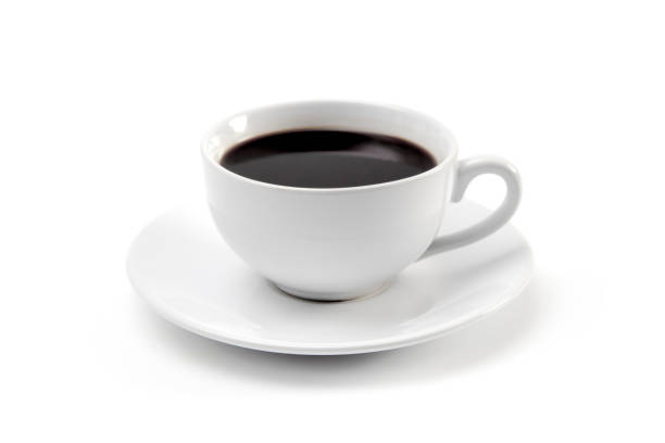 filiżanka mocnej czarnej kawy w białym kubku i spodku - coffee bean caffeine macro food zdjęcia i obrazy z banku zdjęć