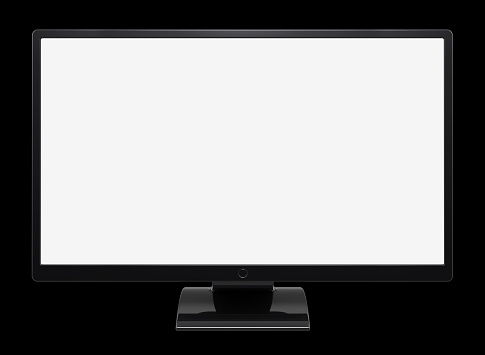 Computer monitor flat screen wide blank desktop LCD TV presentation display. 3d illustration isolated on black background