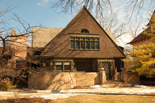 Oak Park, IL, USA March 10, 2008 Frank Lloyd Wright' s home and studio is one of the top attractions in Oak Park, Illinois