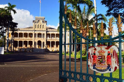 Honolulu, HI, USA August 1, 2014 The Gates are open, Leading to the Iolani Palace in Honolulu, Hawaii. It is said to be the only Royal Palace on the United States soil.