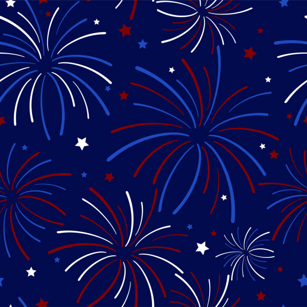 ilustrações, clipart, desenhos animados e ícones de fogos de artifício e estrelas padrão sem emenda - patriotism pattern retro revival backgrounds