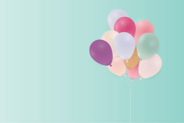 istock Birthday card with pastel balloons. Vector illustration 955612226