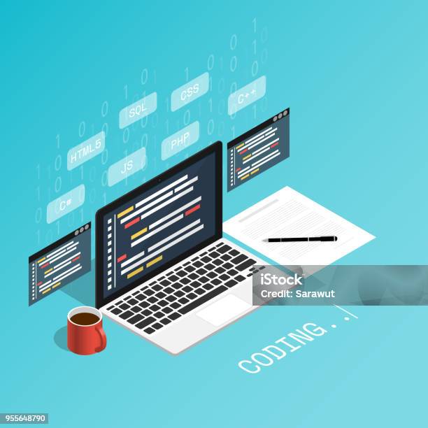 Programmer Coding Biner Komputer Keterampilan Programmer Isometrik ...