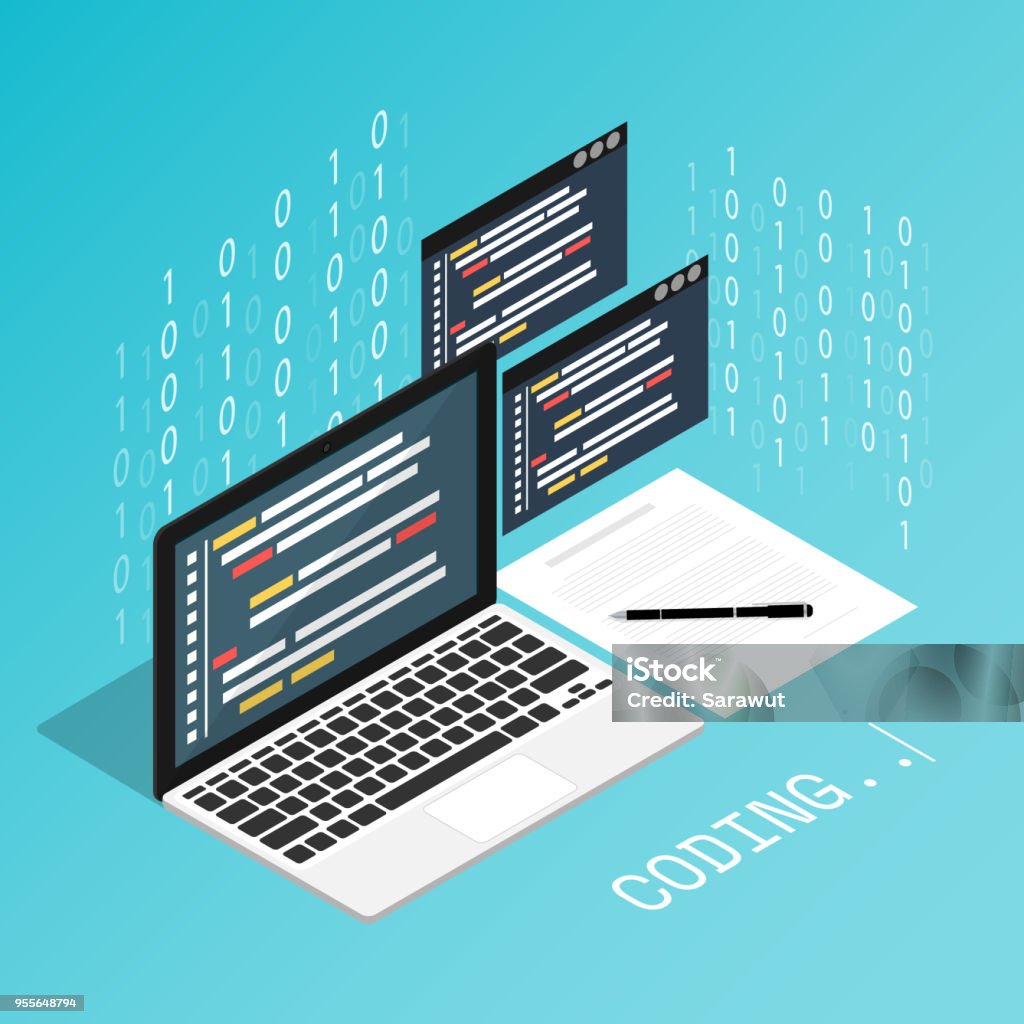 Comic Programmer Binary Input Programmer Coding Binary Computer Isometric Flat Vector Stock ...