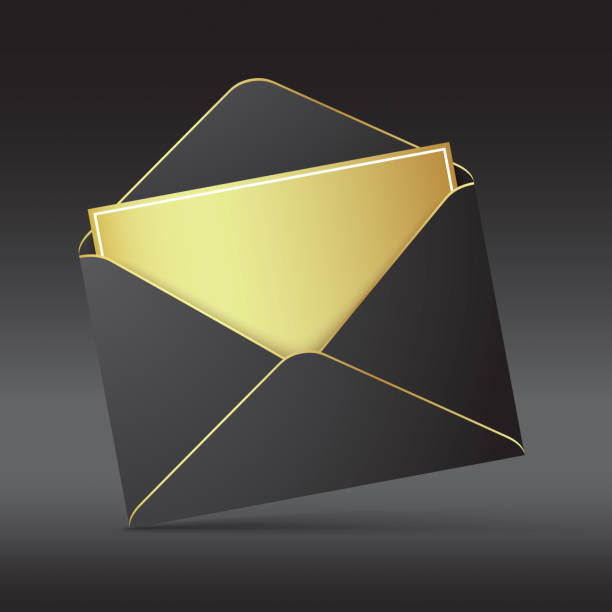 ilustrações de stock, clip art, desenhos animados e ícones de black vector envelope template. - envelope invitation greeting card blank
