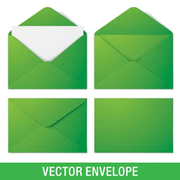 Vector illustration of Realistic green vector envelope mockups.
