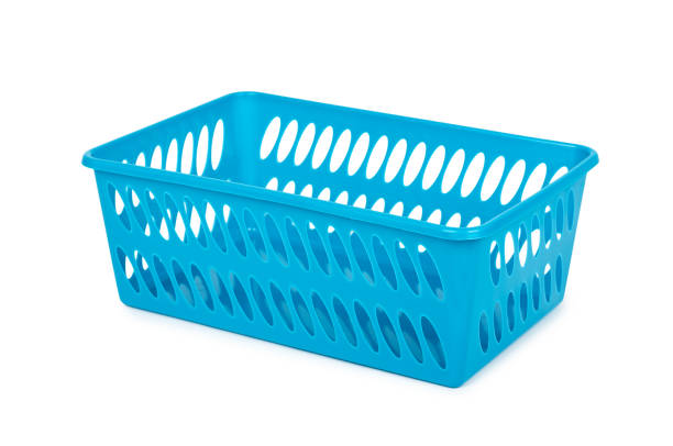 istock Blue laundry basket, grocery container isolated on white background 955650704