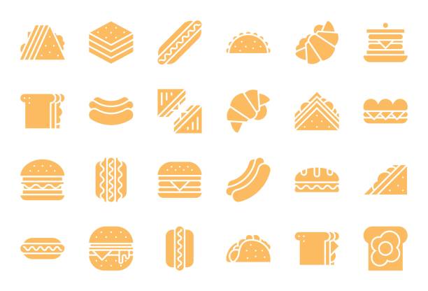 illustrations, cliparts, dessins animés et icônes de club sandwich, hot-dog, hamburger, icône de glyphe de fast-food - club sandwich picto