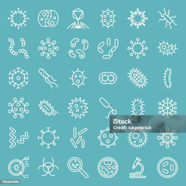 Bacteria And Virus Cute Microorganism Icon Such As E Coli Hiv Influenza Bold Icon Set Stock Illustration - Download Image Now
