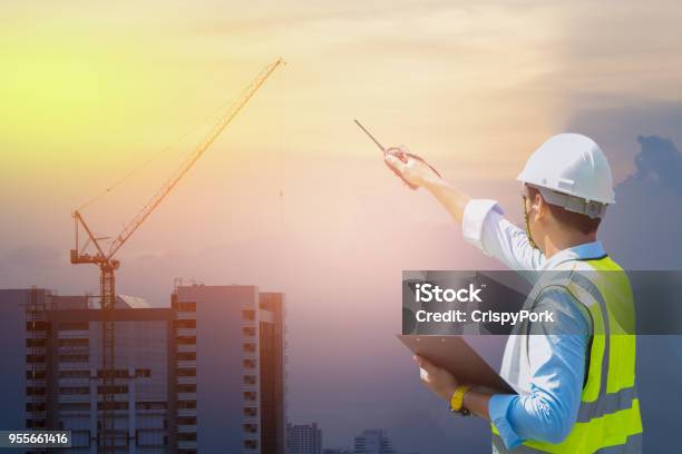 Construction Engineering Manager Construction Manager And Engineer Working On Building Site Stock Photo ...