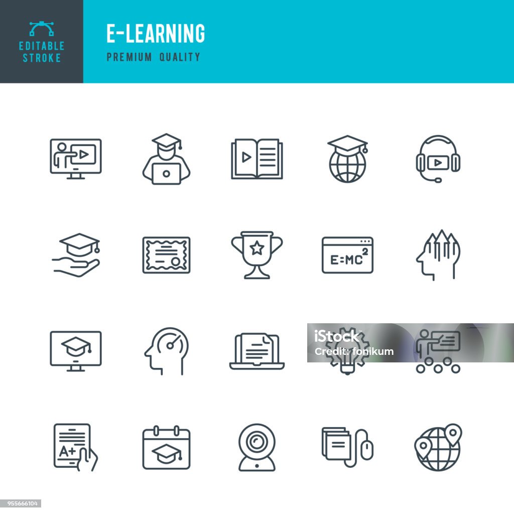 E ラーニング - ベクトル線アイコンの設定 - アイコンのロイヤリティフリーベクトルアート