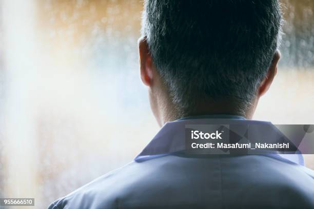 The Back Of Japanese Middle Age Male Scientist Stock Photo - Download Image Now - Rear View, Mature Men, Japan
