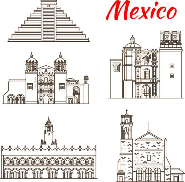 Vector illustration of Travel landmark of ancient Mexico linear icon