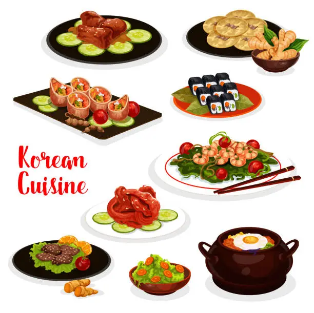 Vector illustration of Korean cuisine icon with fish and meat dish