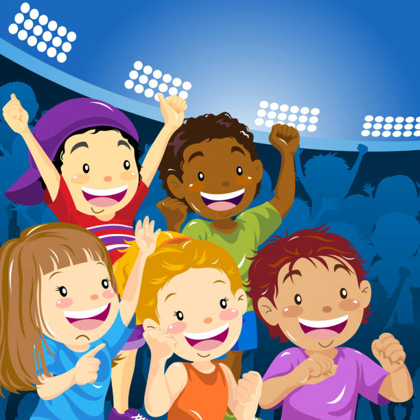 ilustrações, clipart, desenhos animados e ícones de crianças animá-se no estádio - sports event bleachers stadium seat