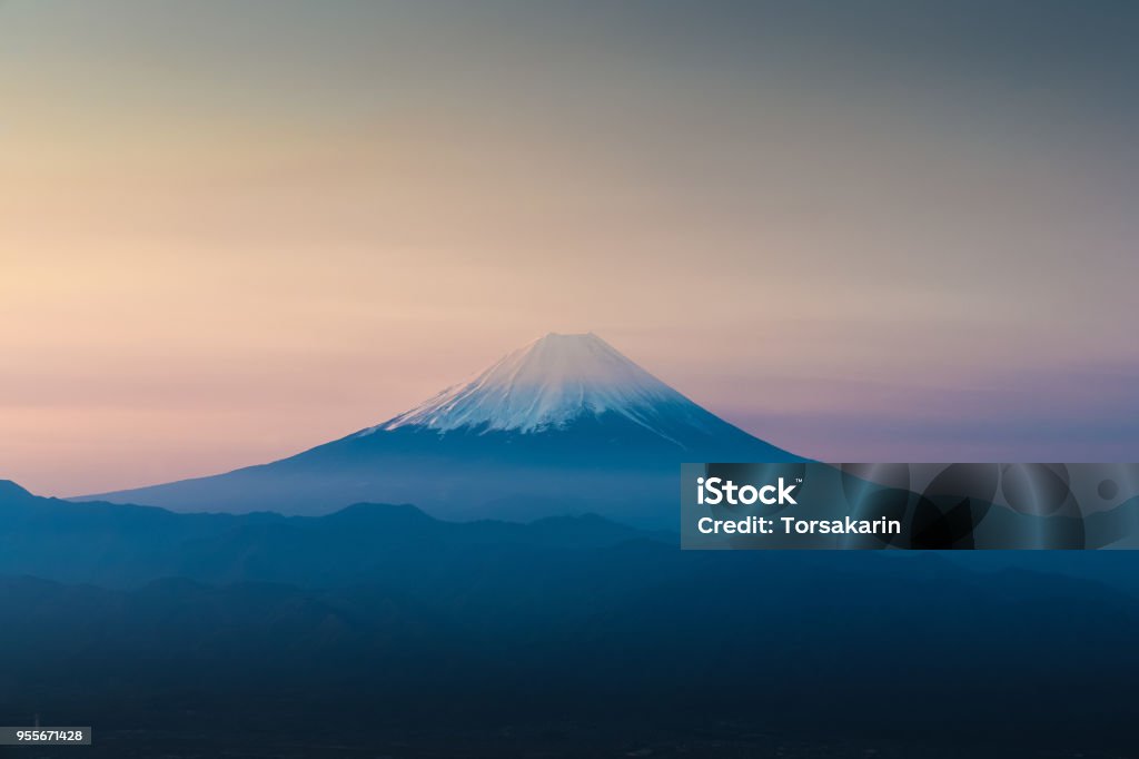 Top of Mt. Fuji with sunrise sky in spring season Mt. Fuji Stock Photo