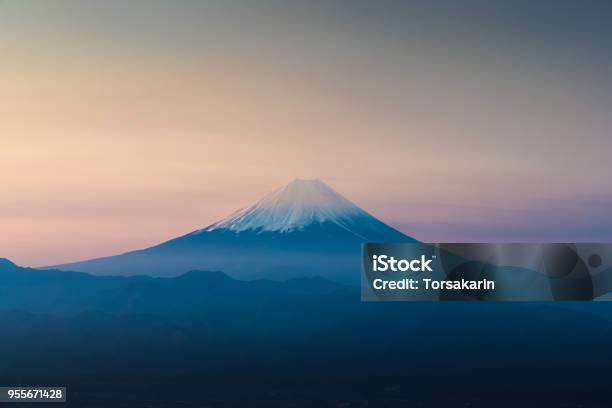 Top Of Mt Fuji With Sunrise Sky In Spring Season Stock Photo - Download Image Now - Mt. Fuji, Japan, Snow