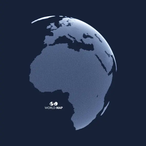 Vector illustration of Africa and Europe. Earth globe. Global business marketing concept. Dotted style. Design for education, science, web presentations.