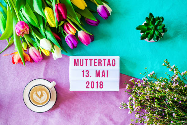 istock mother's day written in german in lightbox with spring flowers from above 955672050