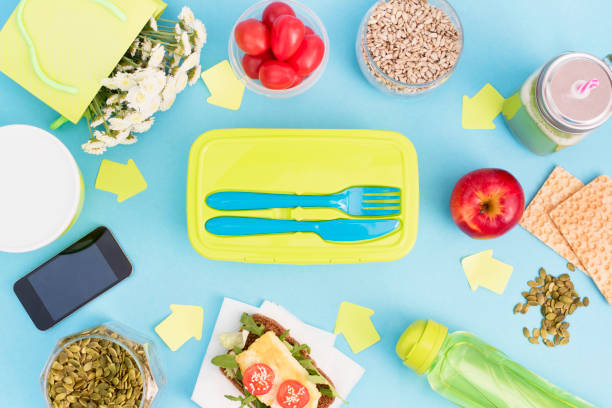 A set of useful products, cherry Tomato, apple fruit Seeds Plastic Tableware White Flowers Fresh Salad