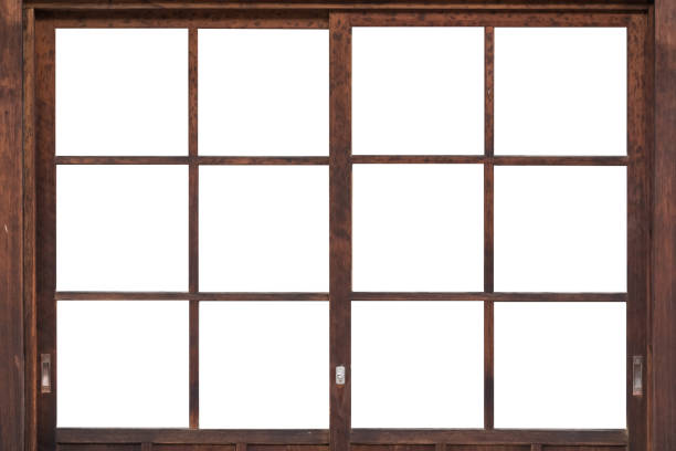 istock Brown wood window frame isolated on white background 955679510