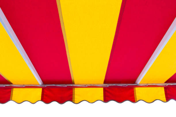 istock red and yellow striped fabric awning isolate on white background 955680802