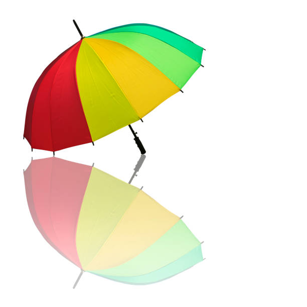 istock rainbow umbrella green yellow blue red orange color and reflection shadow with black handle on white blackground isolated included clipping path 955681196