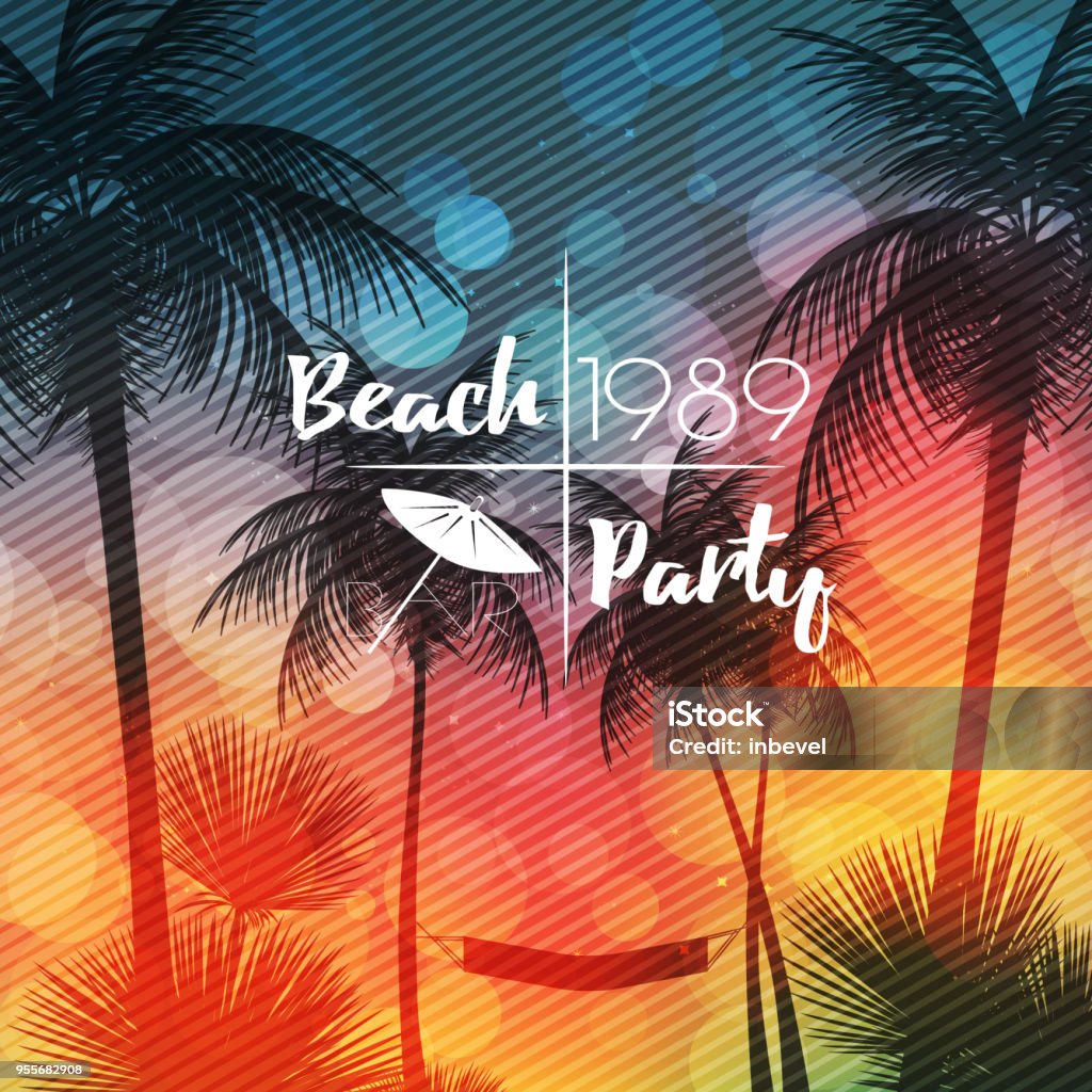 Summer Beach Party Flyer Design with Palmtrees - Vector Illustra Summer Beach Party Flyer Design with Palmtrees - Vector Illustration Summer stock vector