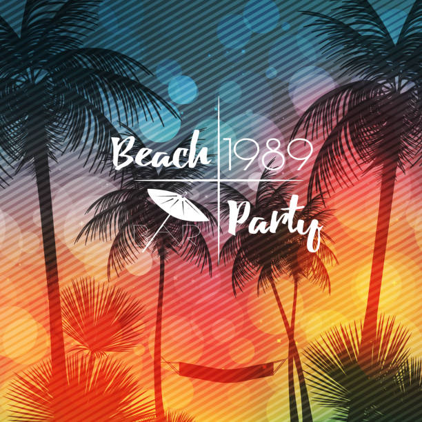 Summer Beach Party Flyer Design with Palmtrees - Vector Illustra vector art illustration