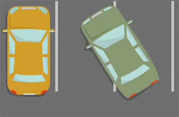 Vector illustration of wrong parked car top view illustration