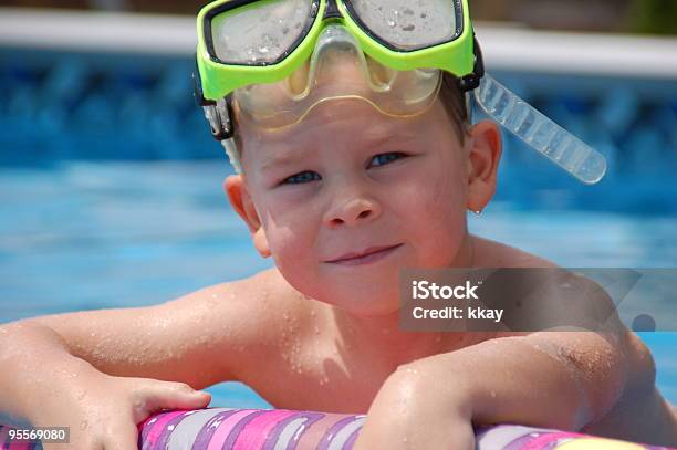 Boy In Pool Stock Photo - Download Image Now - 4-5 Years, Aquatic Sport, Blue